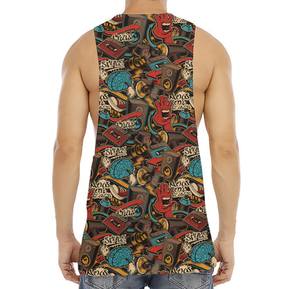 Retro Graffiti Pattern Print Men's Muscle Tank Top