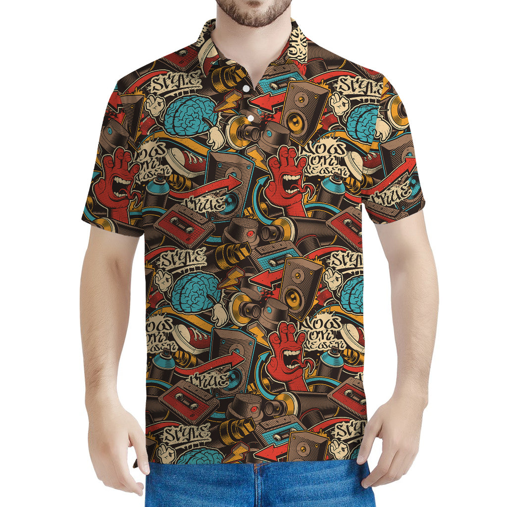 Retro Graffiti Pattern Print Men's Polo Shirt