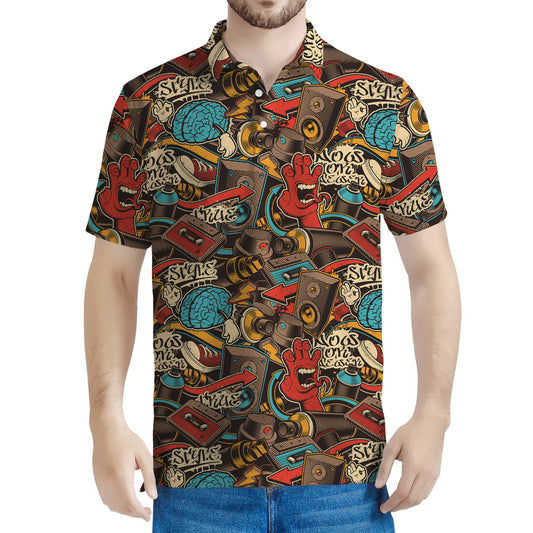 Retro Graffiti Pattern Print Men's Polo Shirt