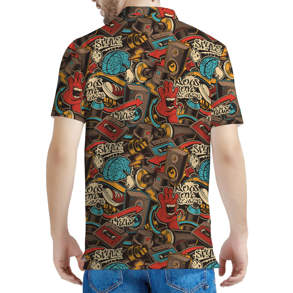Retro Graffiti Pattern Print Men's Polo Shirt
