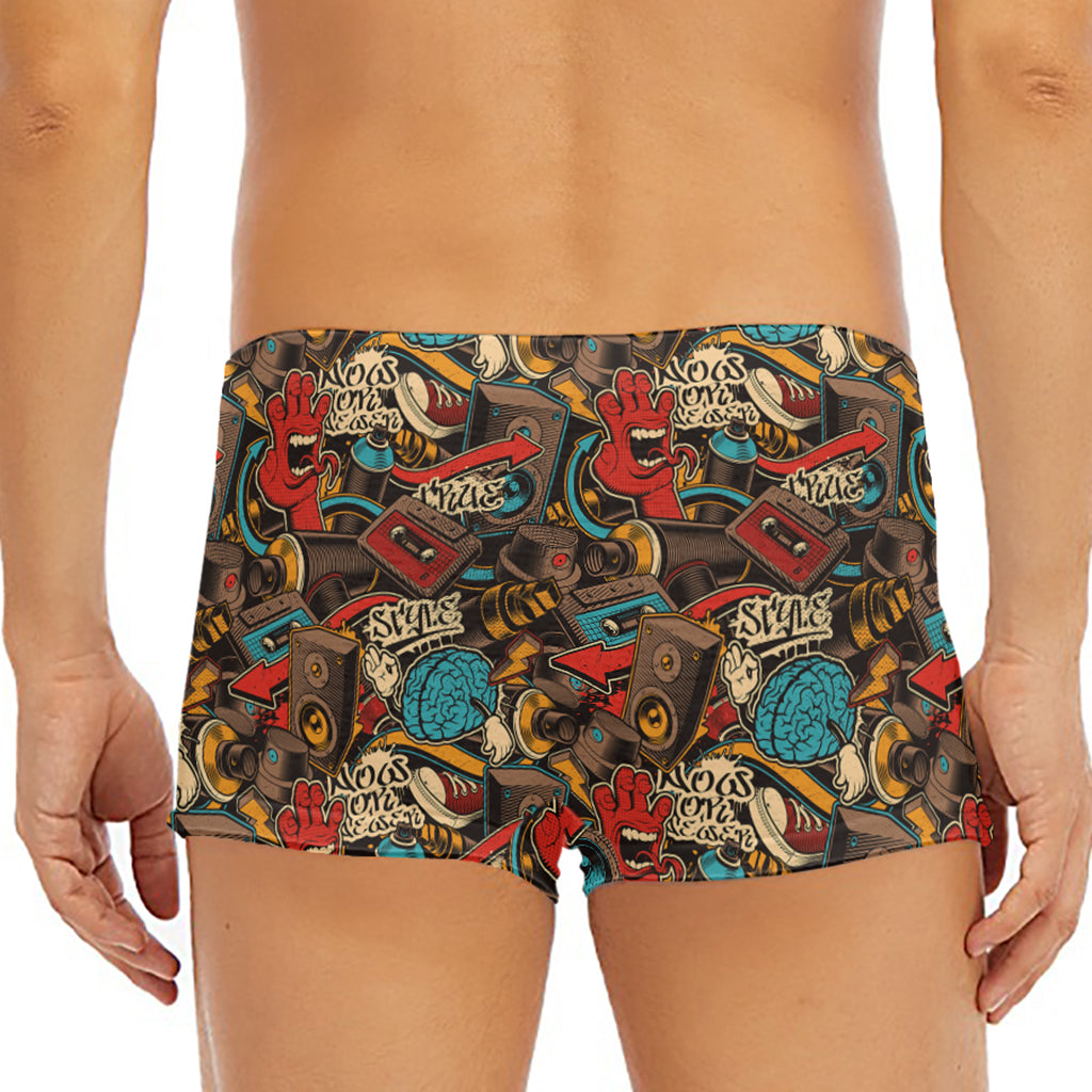 Retro Graffiti Pattern Print Men's Short Boxer Briefs