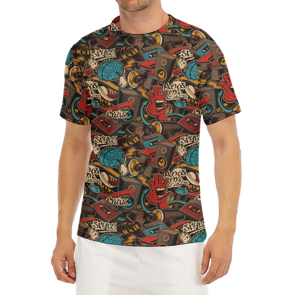 Retro Graffiti Pattern Print Men's Short Sleeve Rash Guard