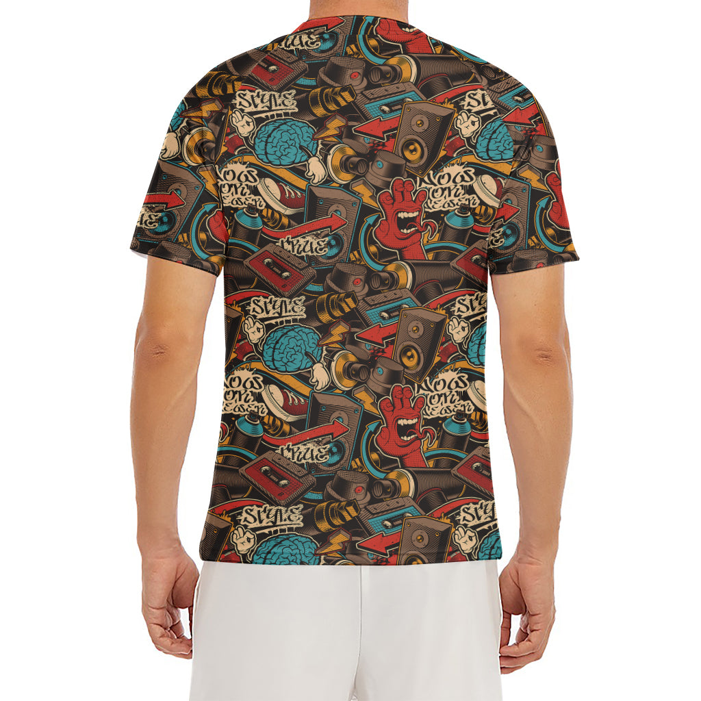 Retro Graffiti Pattern Print Men's Short Sleeve Rash Guard