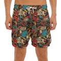 Retro Graffiti Pattern Print Men's Split Running Shorts