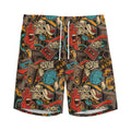 Retro Graffiti Pattern Print Men's Athletic Shorts