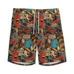 Retro Graffiti Pattern Print Men's Sports Shorts