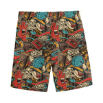 Retro Graffiti Pattern Print Men's Sports Shorts