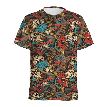 Retro Graffiti Pattern Print Men's Sports T-Shirt