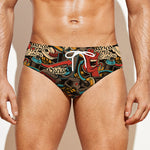 Retro Graffiti Pattern Print Men's Swim Briefs