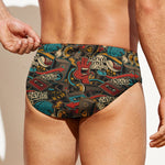 Retro Graffiti Pattern Print Men's Swim Briefs