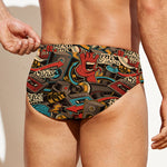 Retro Graffiti Pattern Print Men's Swim Briefs