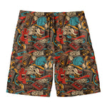 Retro Graffiti Pattern Print Men's Swim Trunks
