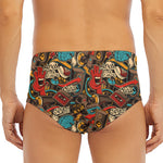 Retro Graffiti Pattern Print Men's Triangle Swim Briefs