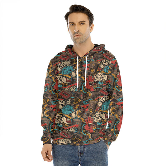 Retro Graffiti Pattern Print Men's Velvet Pullover Hoodie
