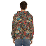 Retro Graffiti Pattern Print Men's Velvet Pullover Hoodie