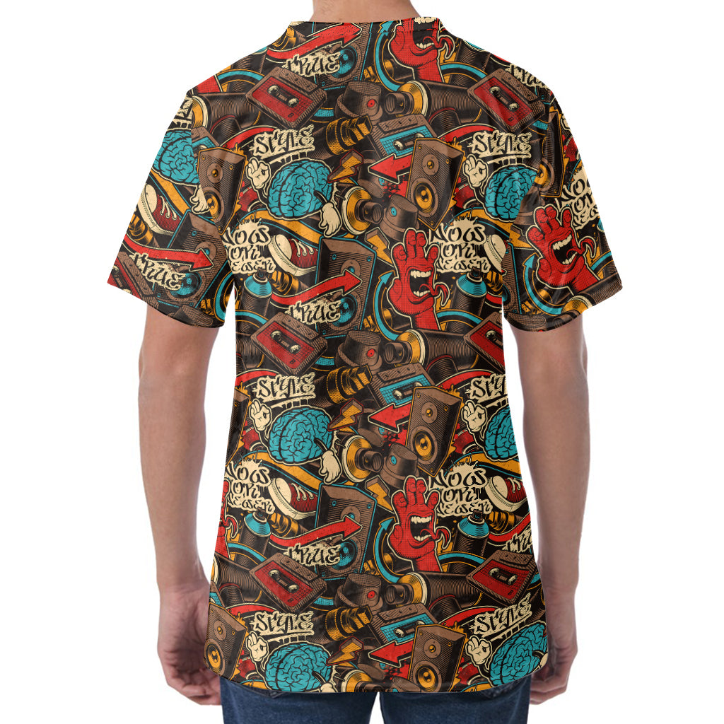 Retro Graffiti Pattern Print Men's Velvet T-Shirt