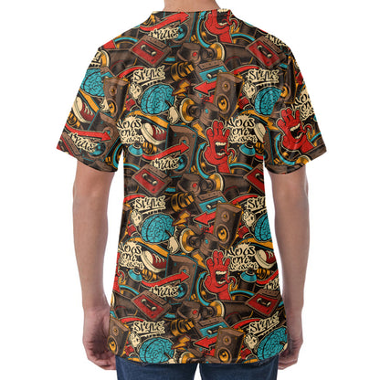 Retro Graffiti Pattern Print Men's Velvet T-Shirt