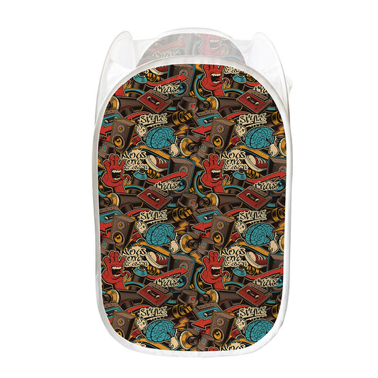 Retro Graffiti Pattern Print Mesh Laundry Hamper