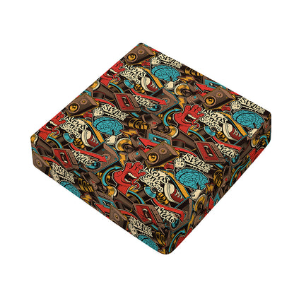 Retro Graffiti Pattern Print Outdoor Seat Cushion Cover