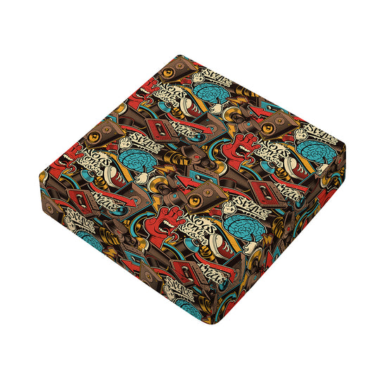 Retro Graffiti Pattern Print Outdoor Seat Cushion Cover