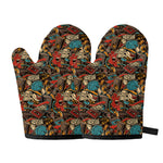 Retro Graffiti Pattern Print Oven Mitts