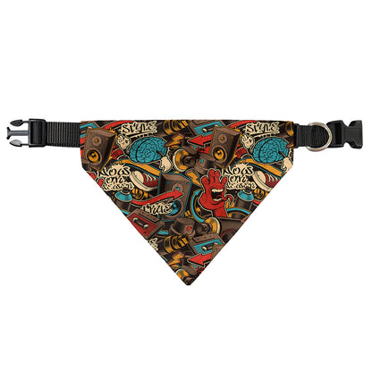 Retro Graffiti Pattern Print Over The Collar Dog Bandana