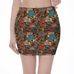 Retro Graffiti Pattern Print Pencil Mini Skirt