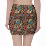 Retro Graffiti Pattern Print Pencil Mini Skirt
