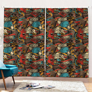 Retro Graffiti Pattern Print Pencil Pleat Curtains