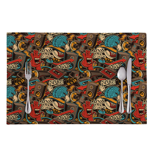 Retro Graffiti Pattern Print Placemat