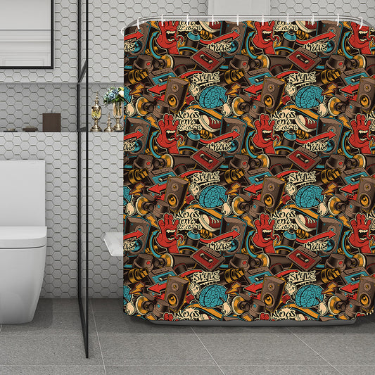 Retro Graffiti Pattern Print Polyester Shower Curtain