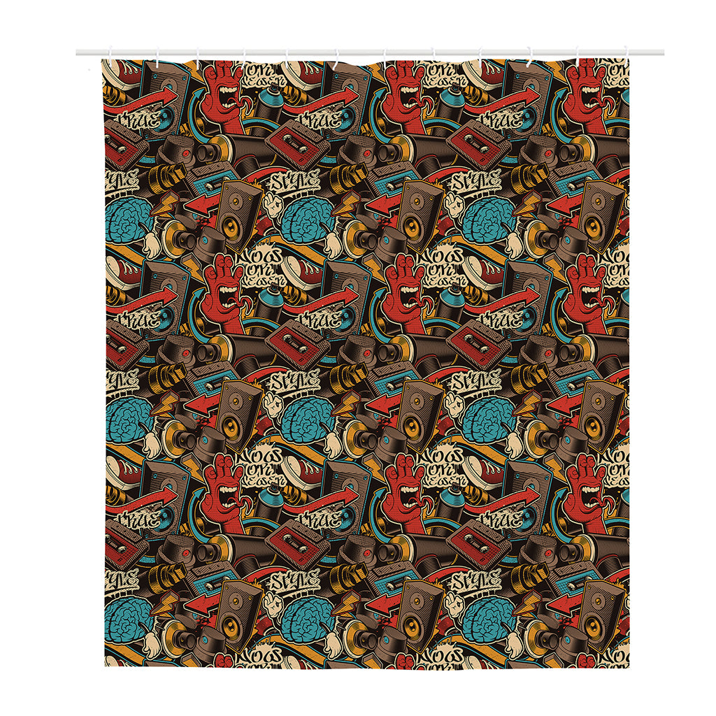 Retro Graffiti Pattern Print Polyester Shower Curtain