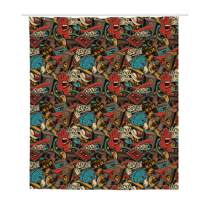 Retro Graffiti Pattern Print Polyester Shower Curtain