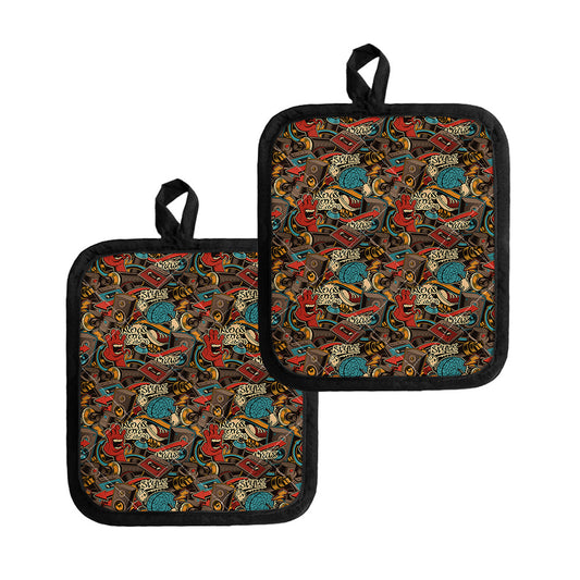 Retro Graffiti Pattern Print Pot Holders