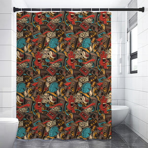 Retro Graffiti Pattern Print Premium Shower Curtain