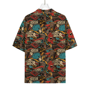 Retro Graffiti Pattern Print Rayon Hawaiian Shirt