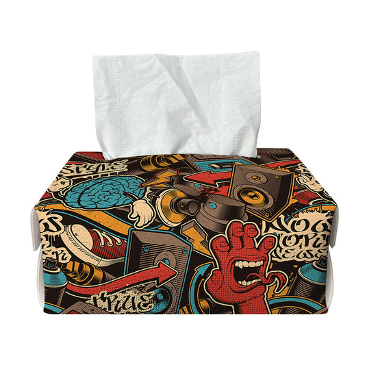 Retro Graffiti Pattern Print Rectangle Tissue Box Cover