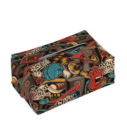Retro Graffiti Pattern Print Rectangle Tissue Box Cover