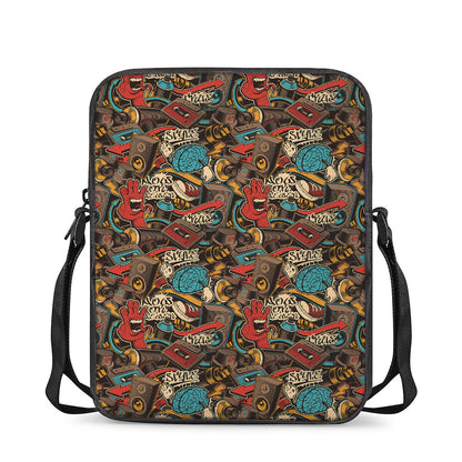 Retro Graffiti Pattern Print Rectangular Crossbody Bag