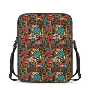 Retro Graffiti Pattern Print Rectangular Crossbody Bag