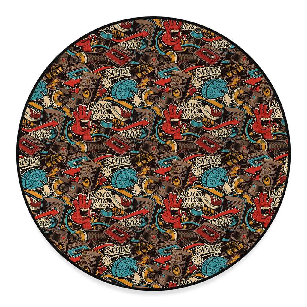 Retro Graffiti Pattern Print Round Floor Mat