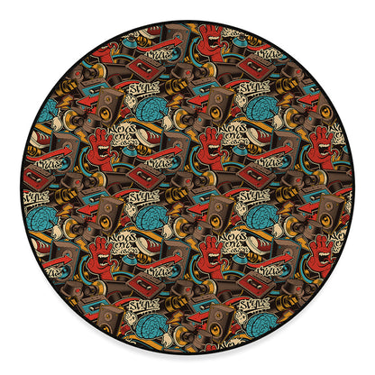 Retro Graffiti Pattern Print Round Floor Mat