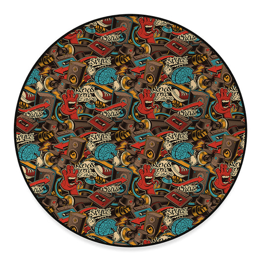 Retro Graffiti Pattern Print Round Floor Mat