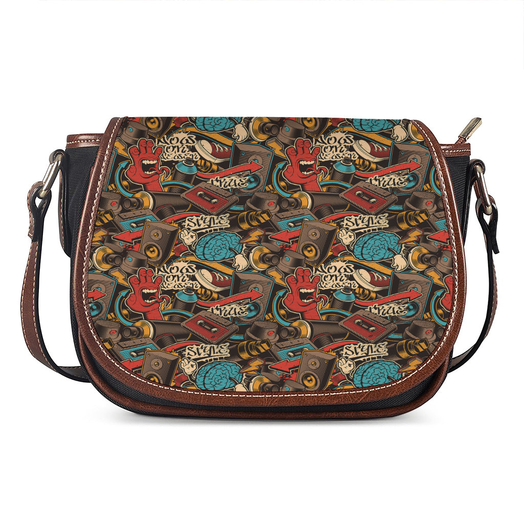Retro Graffiti Pattern Print Saddle Bag