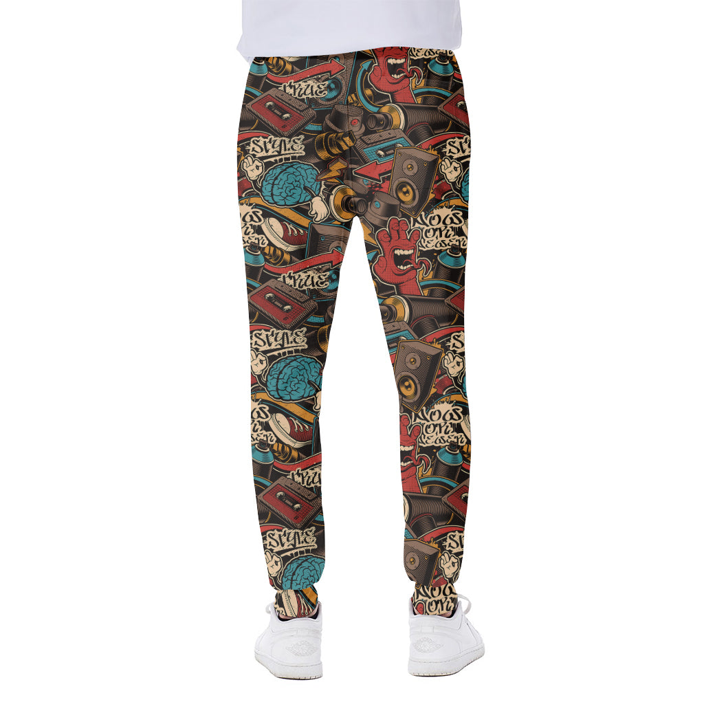 Retro Graffiti Pattern Print Scuba Joggers