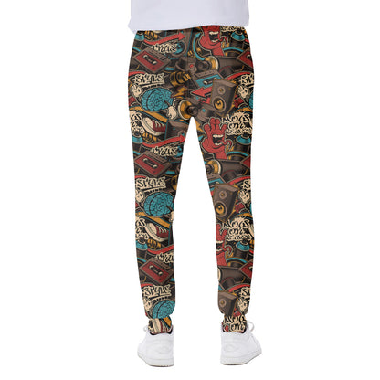 Retro Graffiti Pattern Print Scuba Joggers