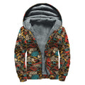 Retro Graffiti Pattern Print Sherpa Lined Zip Up Hoodie