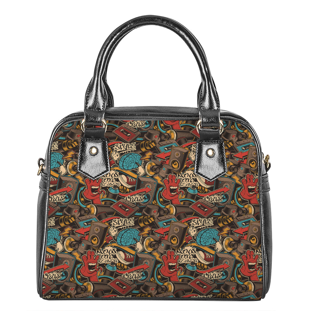 Retro Graffiti Pattern Print Shoulder Handbag