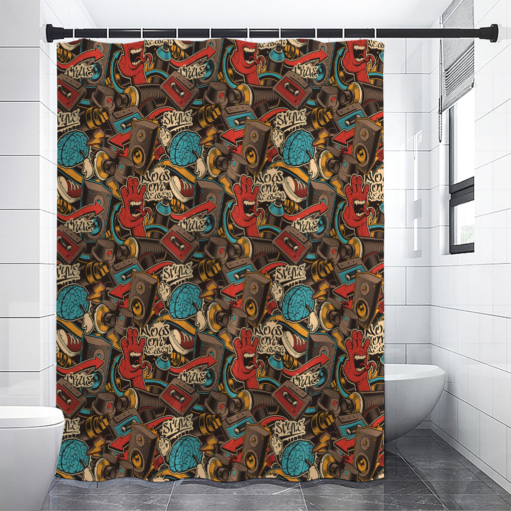 Retro Graffiti Pattern Print Shower Curtain