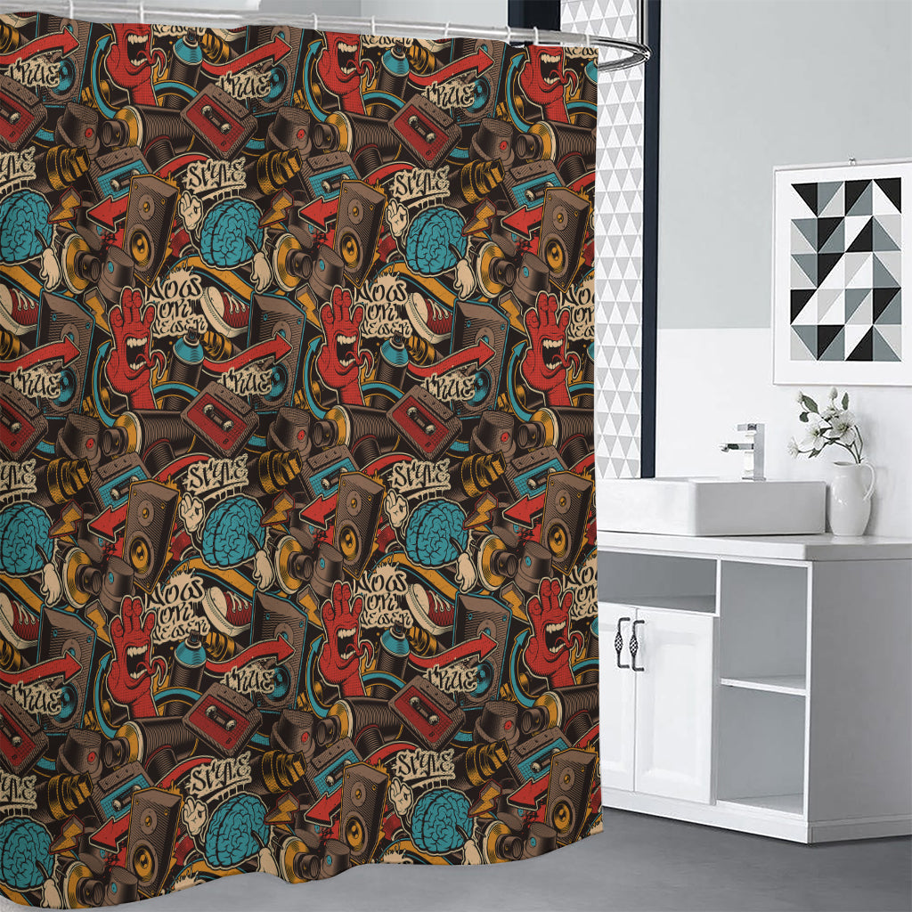 Retro Graffiti Pattern Print Shower Curtain